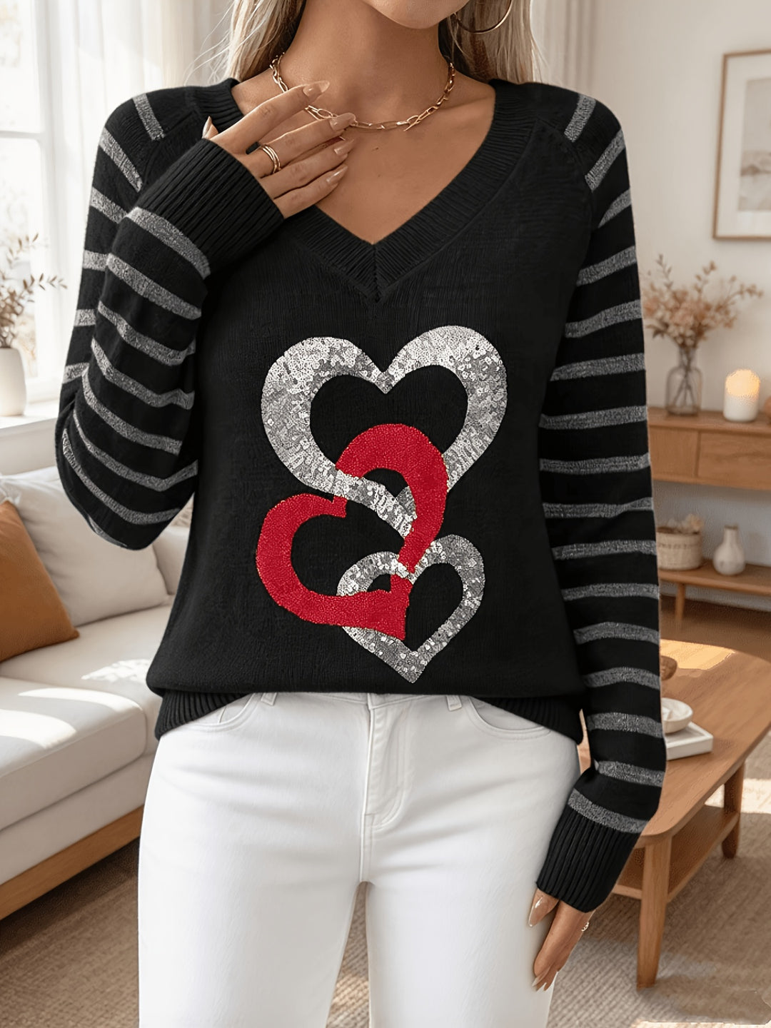 Velara - Sequin-Trim Knit Sweater