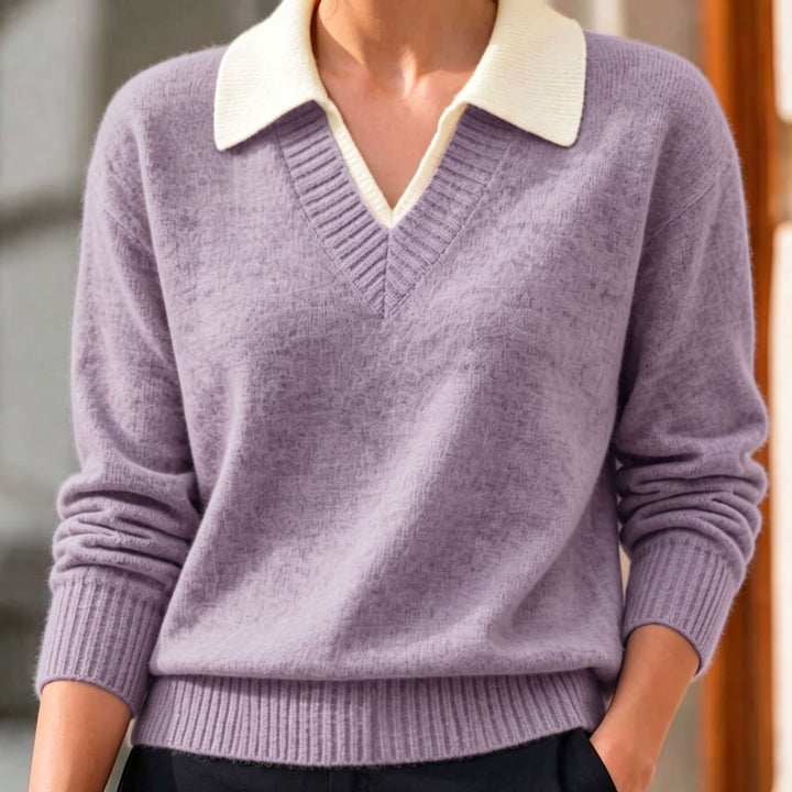 Cirelle - Double-Layered Contrast Collar Knit Pullover Sweater