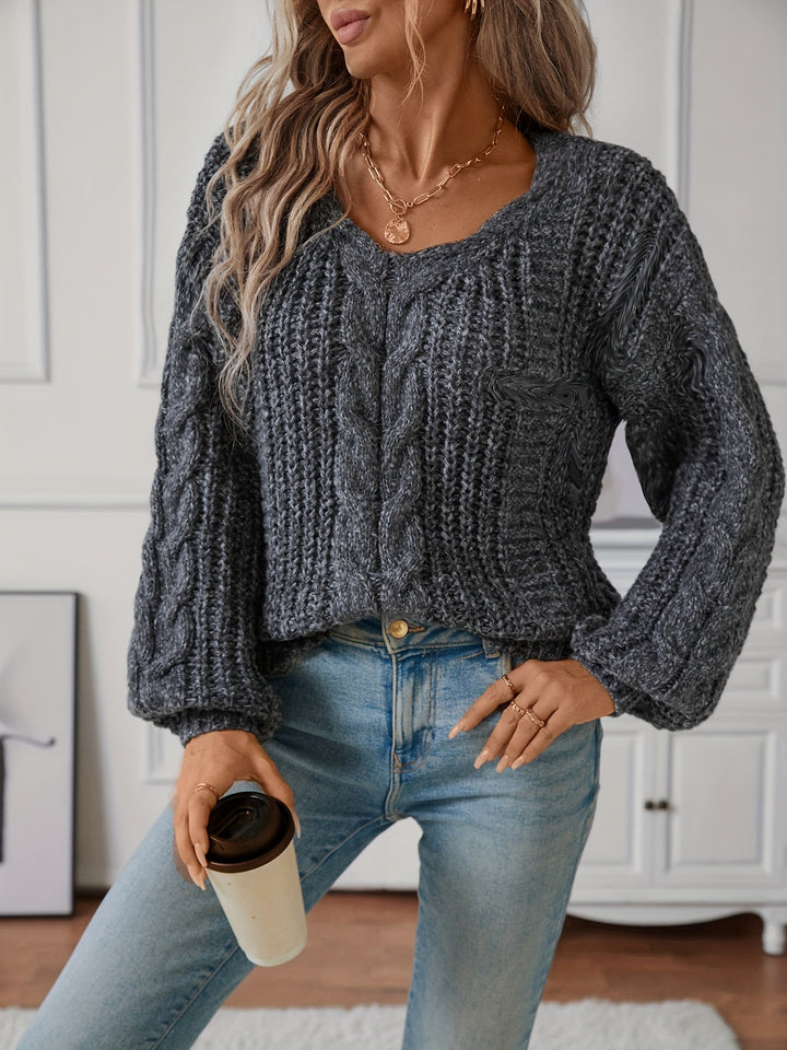Nalise - Lantern Sleeve Cable Knit Pullover