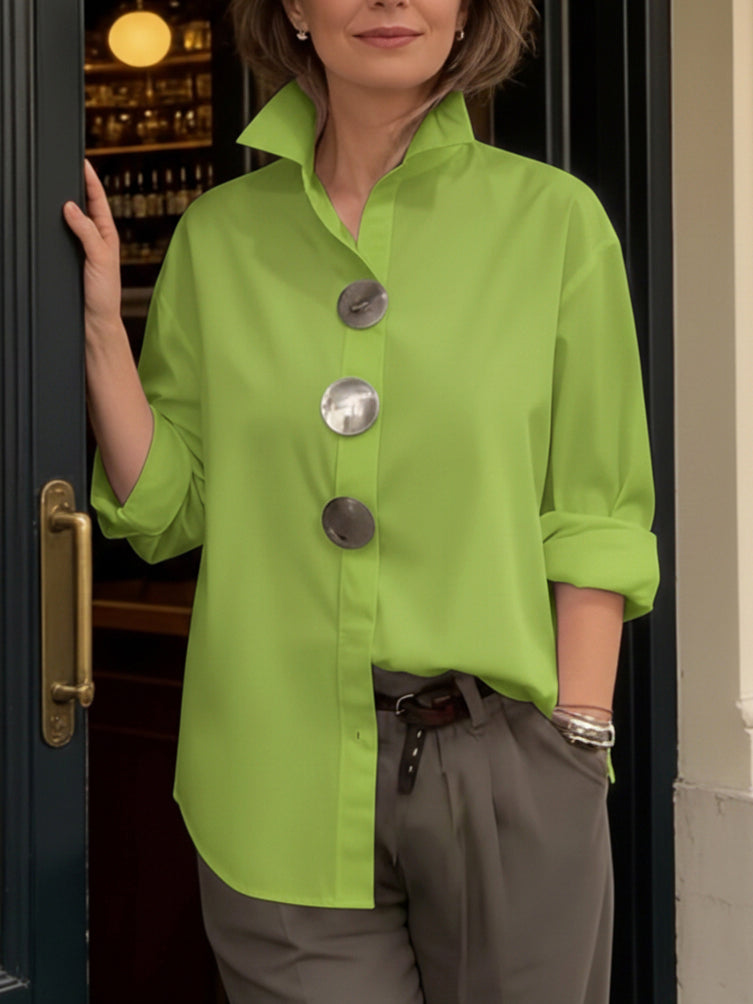 Avenya - Stand Collar Cotton-Linen Blouse