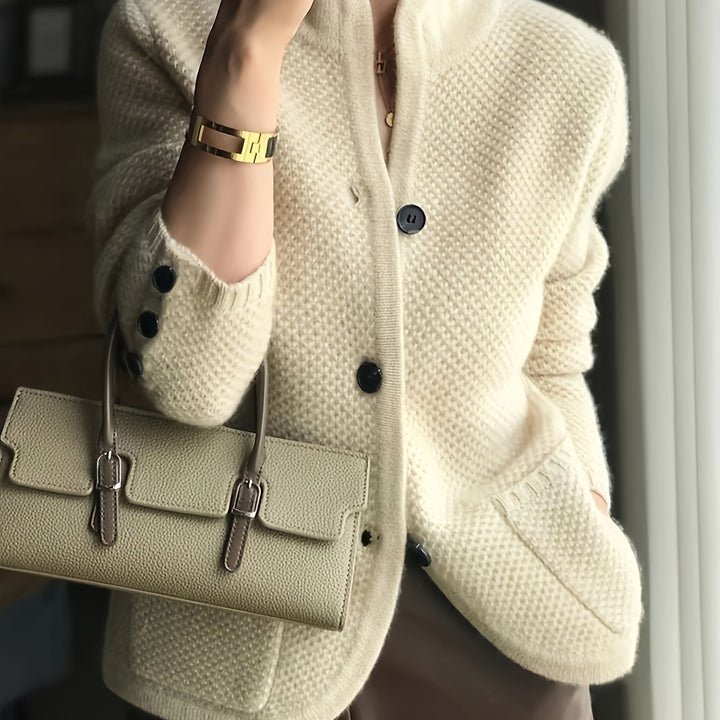 Avenya - Stand Collar Knit Sweater Top Coat