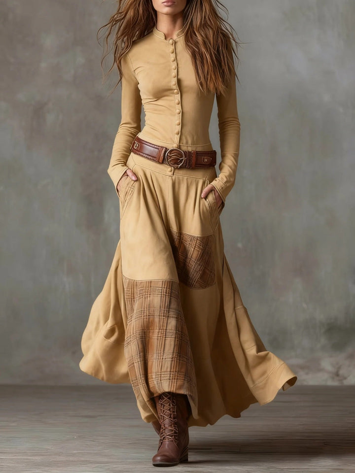 Elyra - Patchwork Skirt Suede Maxi Dress