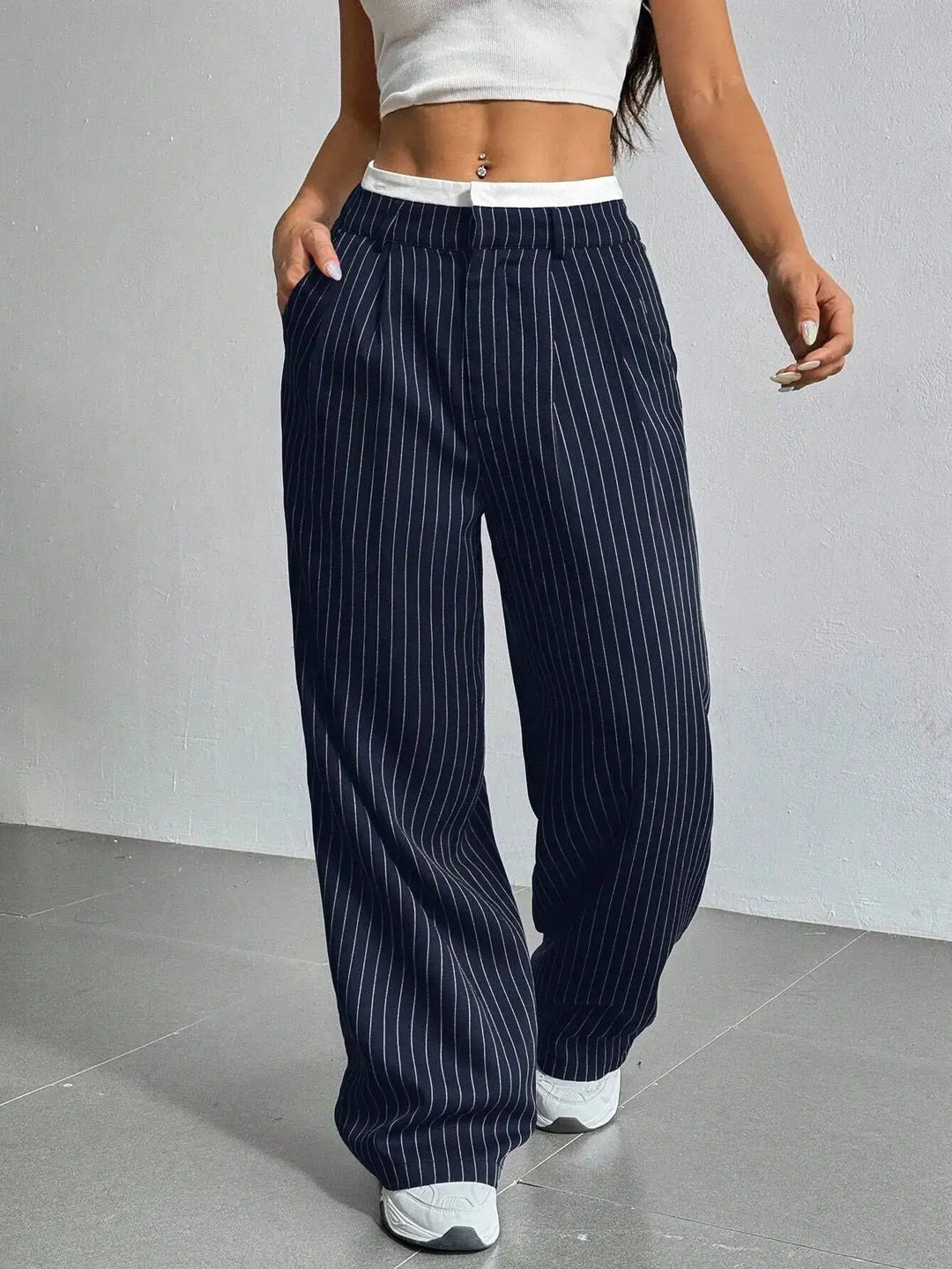 Anevia - High-Waist Pinstripe Trousers