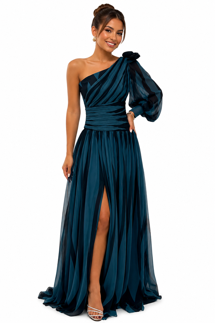 Novira - One-Shoulder Brushstroke-Print Dress