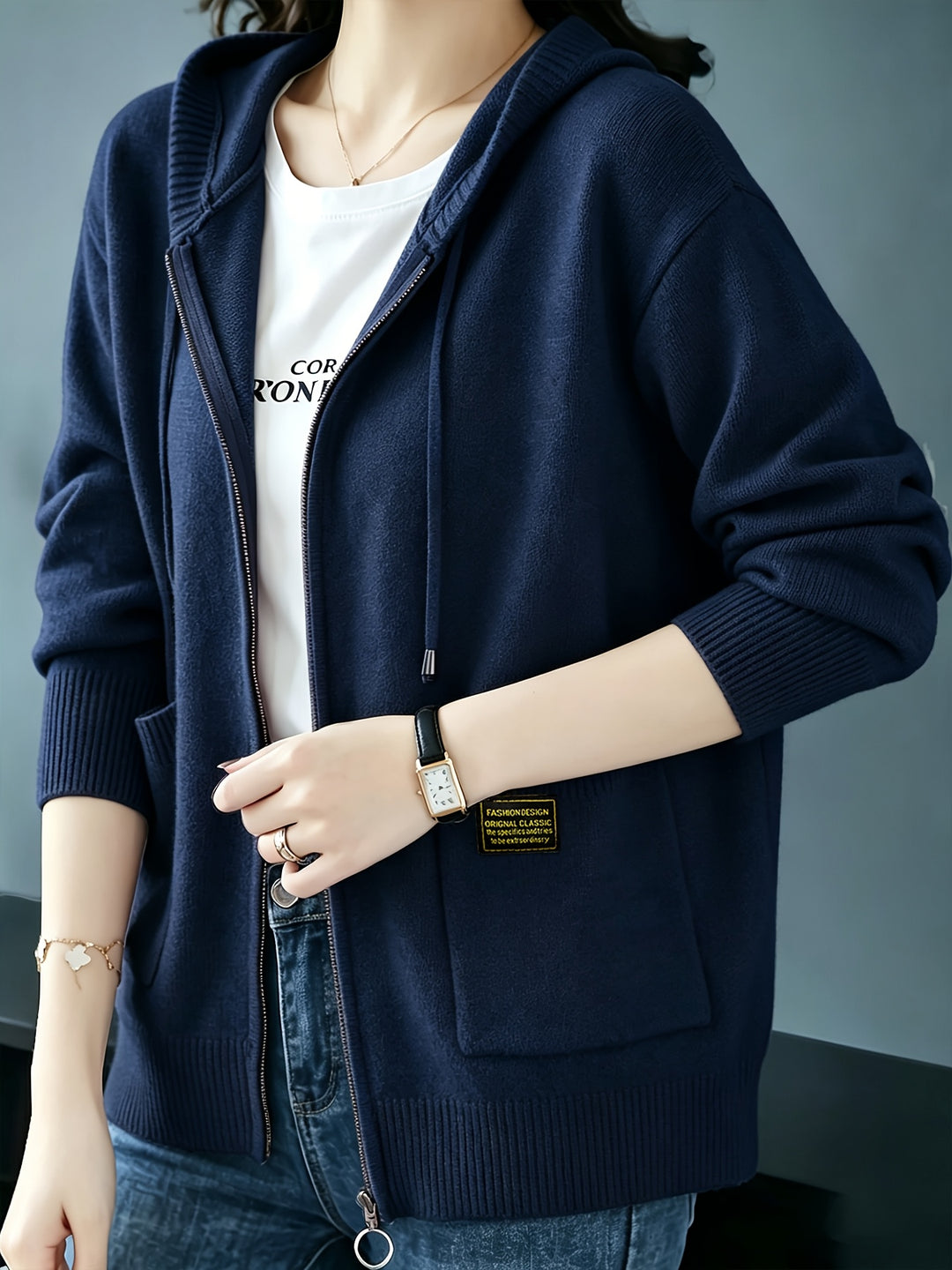 Rilena - Drawstring Hood Viscose Knit Cardigan