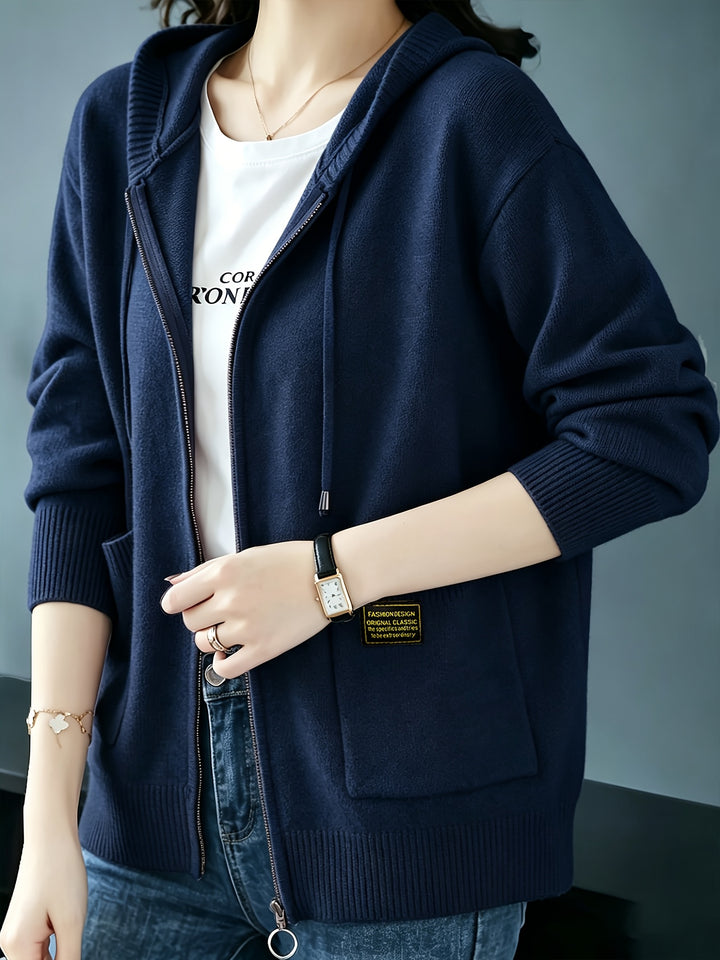 Rilena - Drawstring Hood Viscose Knit Cardigan