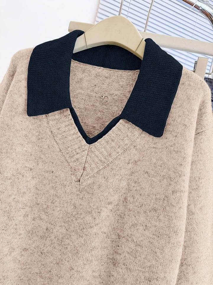 Cirelle - Double-Layered Contrast Collar Knit Pullover Sweater