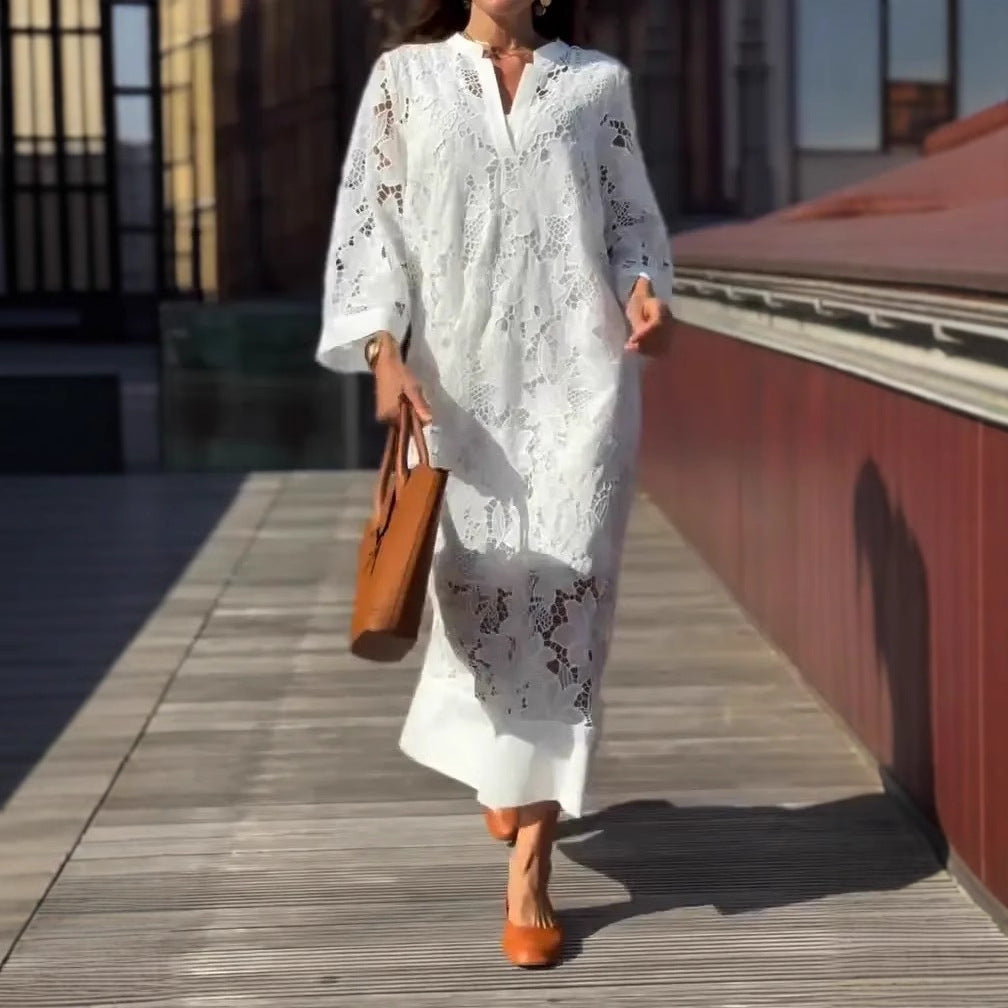 Mevara - Sheer Lace Maxi Dress