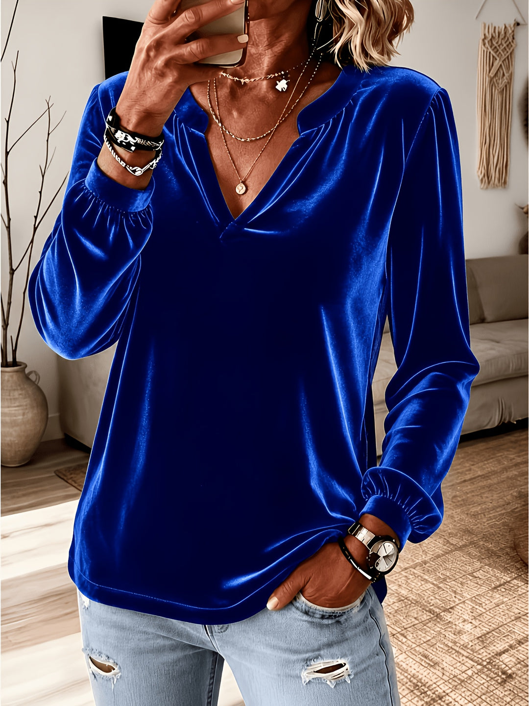 Sevaya - V-Neck Velvet Knit Top