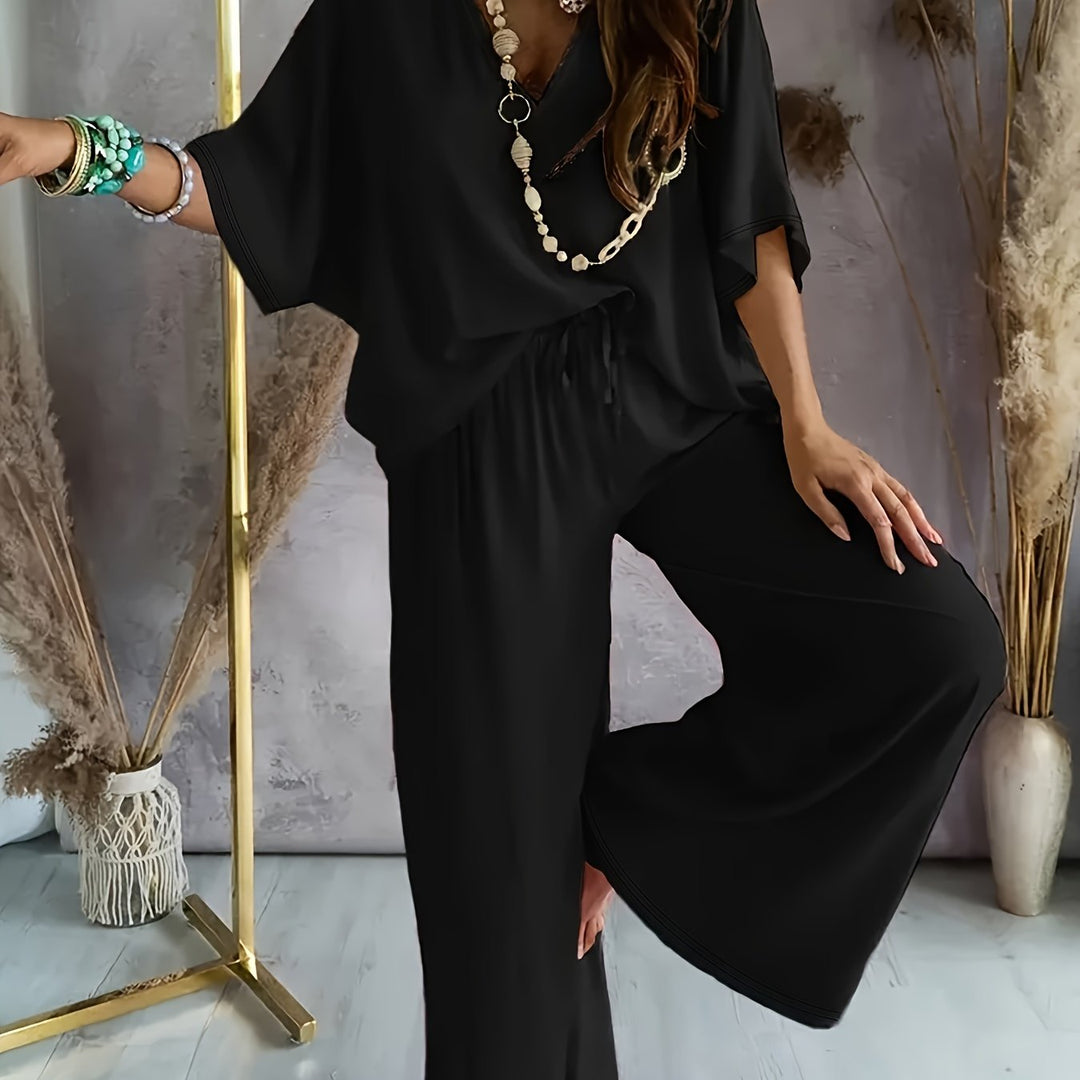 Velise - V-Neck Solid Two-Piece Set
