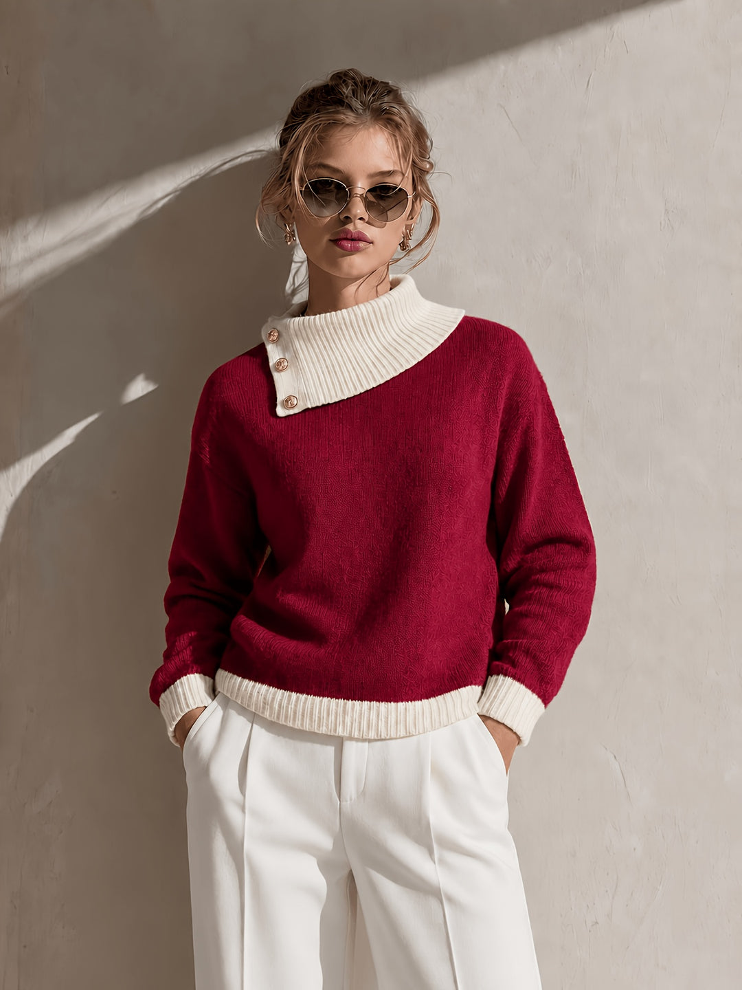 Calira - Asymmetric Neck Knit Sweater