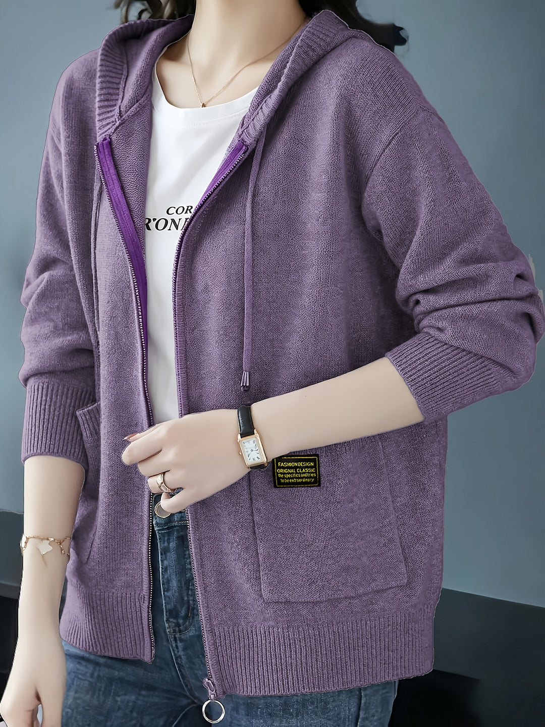 Rilena - Drawstring Hood Viscose Knit Cardigan