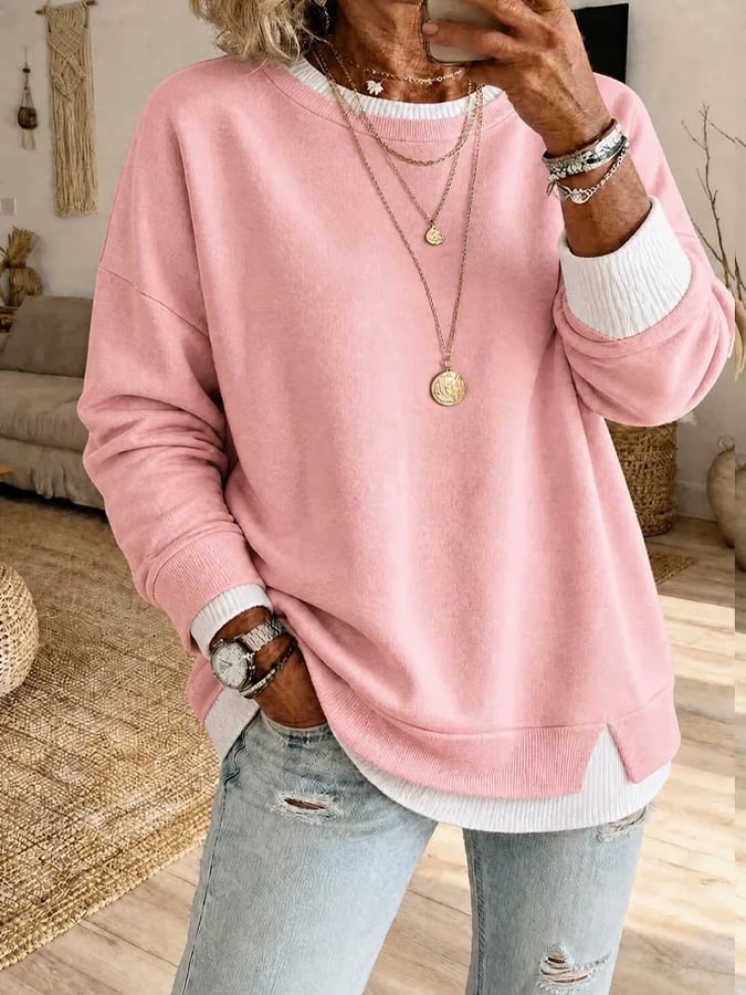 Vesara - Color-Block Faux-Layer Cotton Sweatshirt
