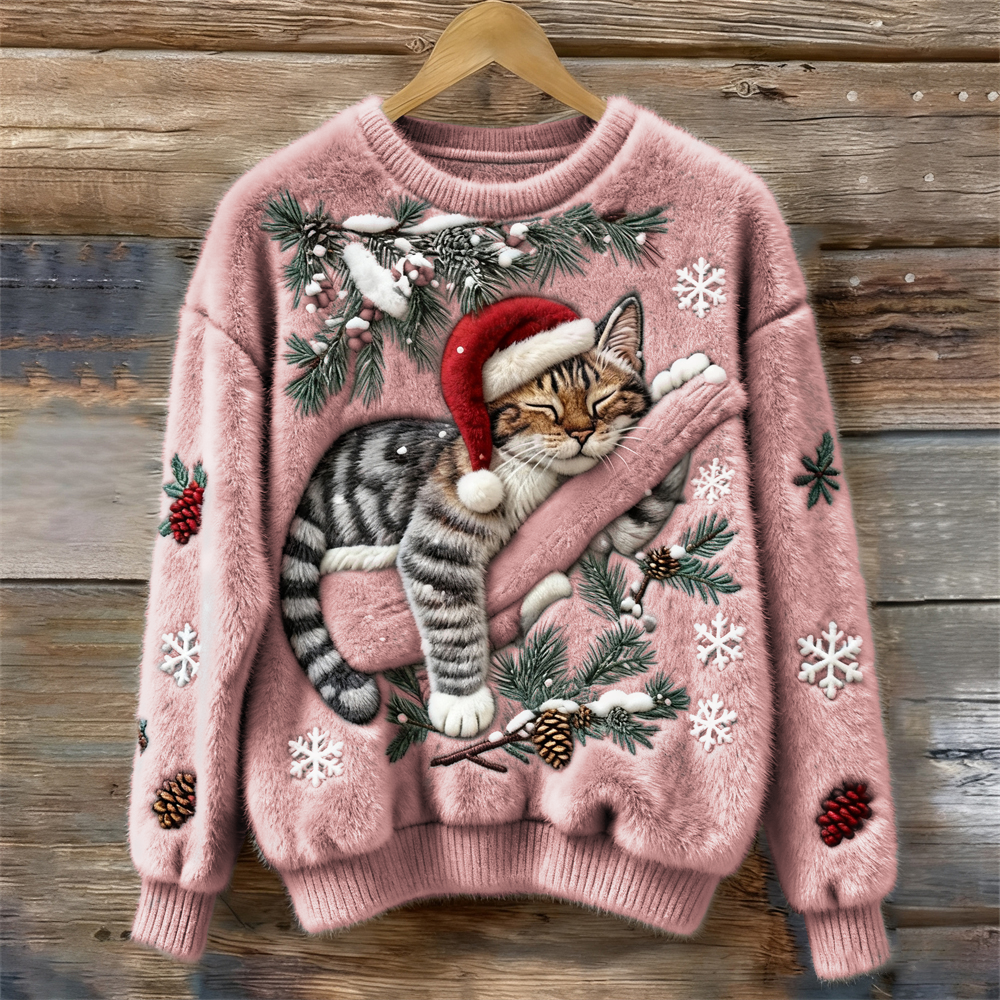 Velira - 3D Cat Applique Pile Knit Jumper