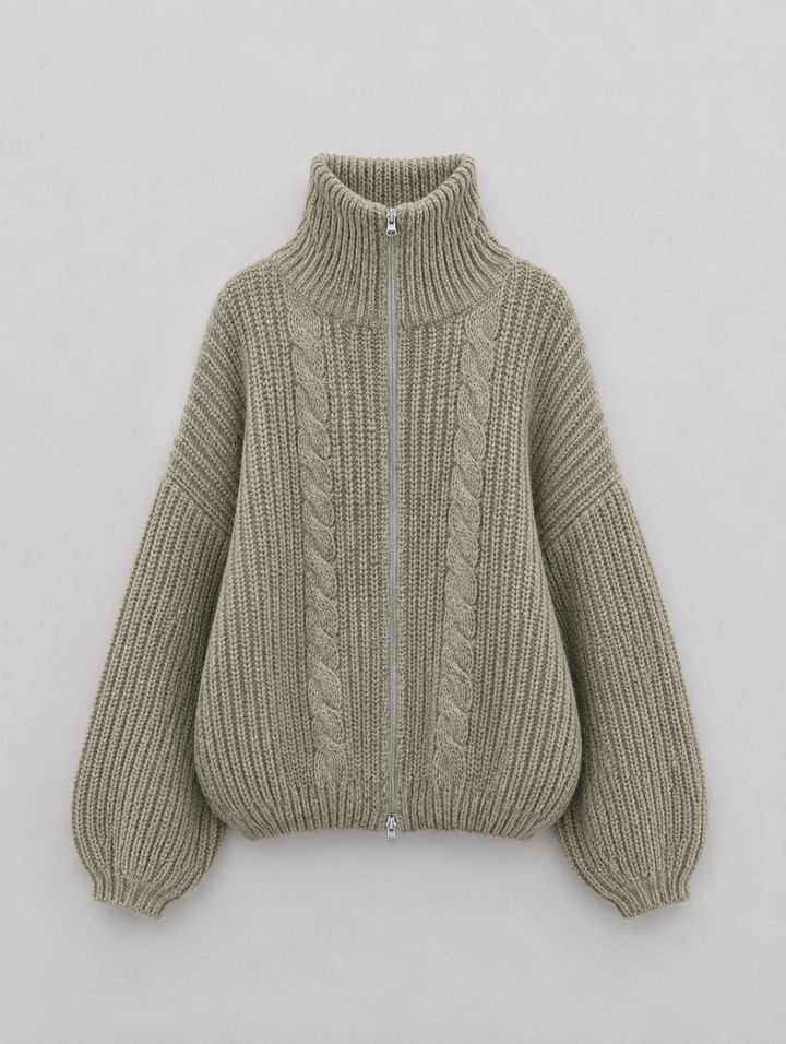 Velira - Zip-Front Cable Knit Cardigan