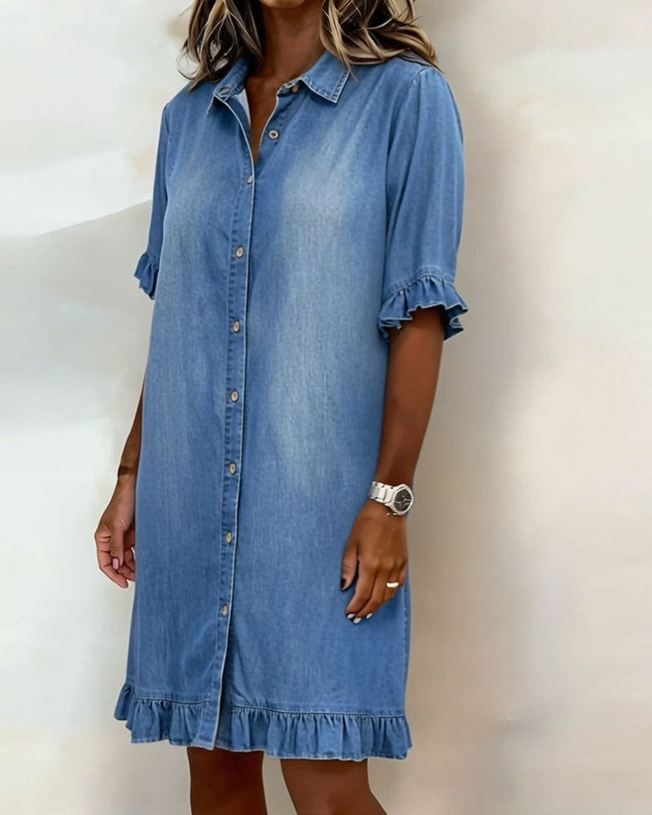 Kiraya - Ruffled Sleeve Denim Dress