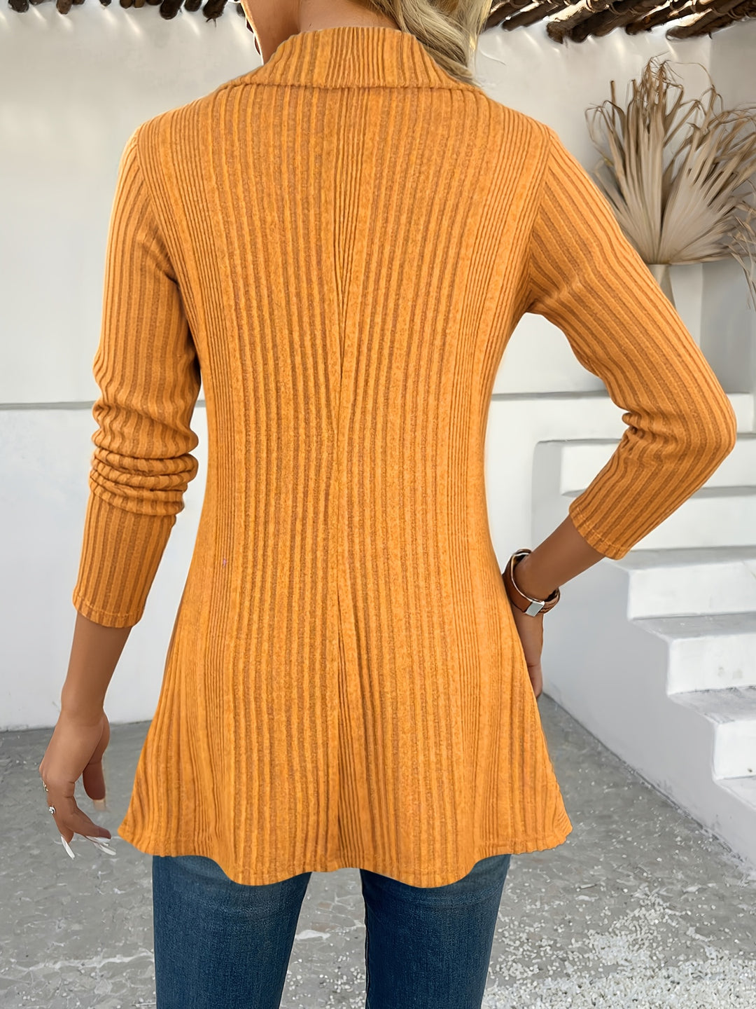 Zelara - Faux Two-Piece Rib Knit Long Blouse