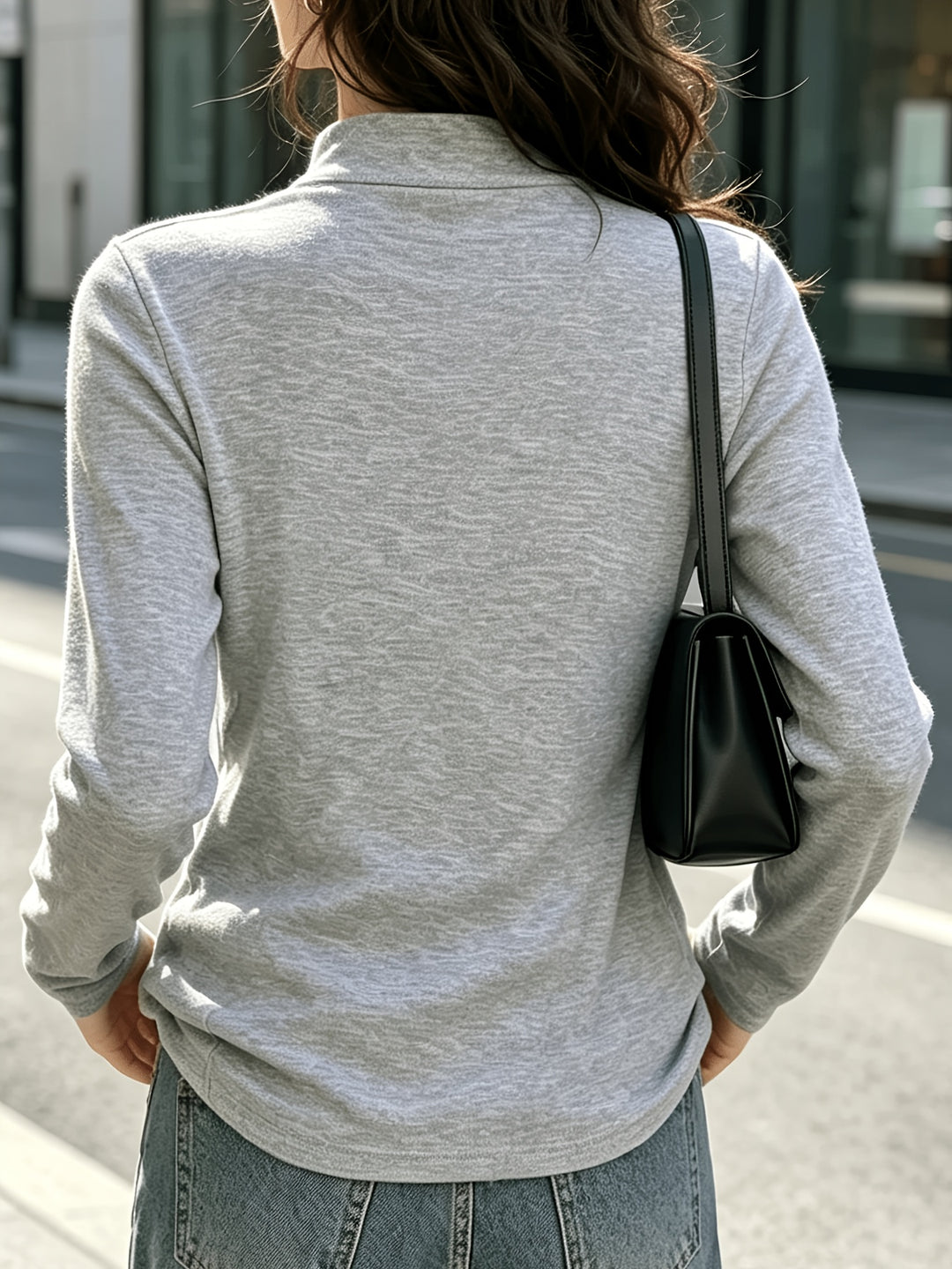Selara - High Neck Stretch Knit Long-Sleeve T-Shirt