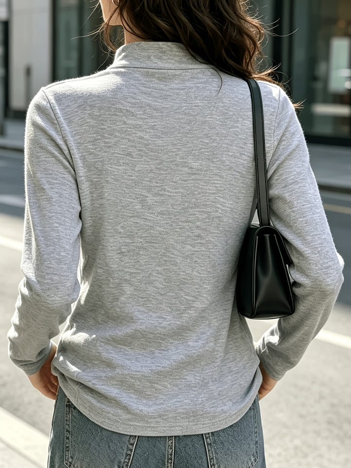 Selara - High Neck Stretch Knit Long-Sleeve T-Shirt