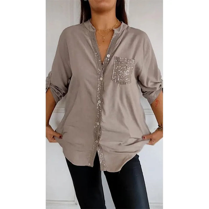 Calyra - Sequin Placket Cotton Top