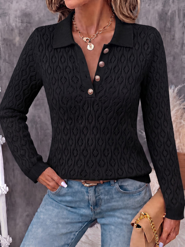 Avenya - Openwork Knit Polo Sweater