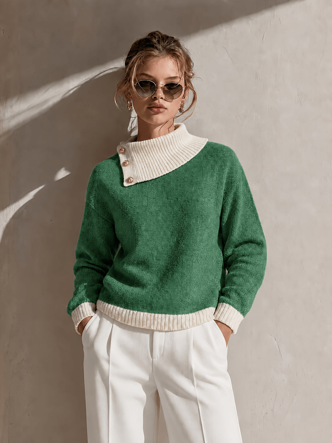 Calira - Asymmetric Neck Knit Sweater