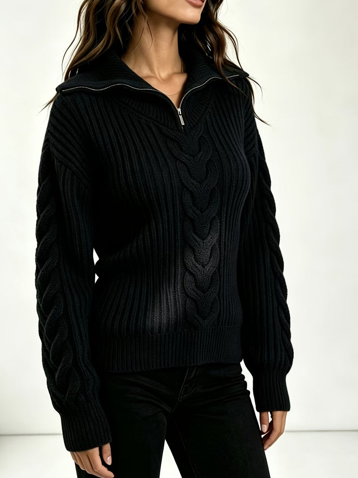Nivara - Off-Shoulder Cable Knit Pullover Sweater