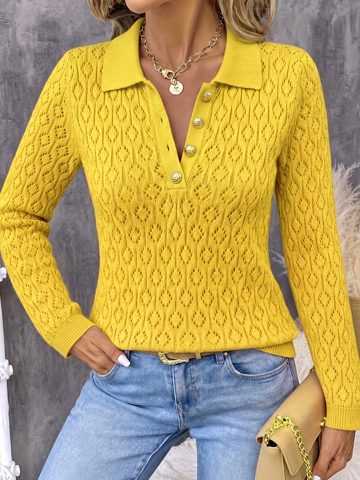 Avenya - Openwork Knit Polo Sweater