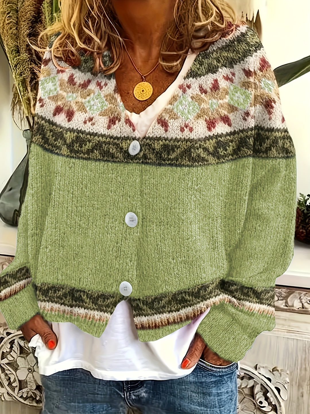 Mireva - Colour-Block Knit Cardigan