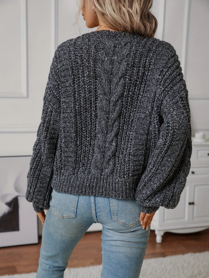 Nalise - Lantern Sleeve Cable Knit Pullover