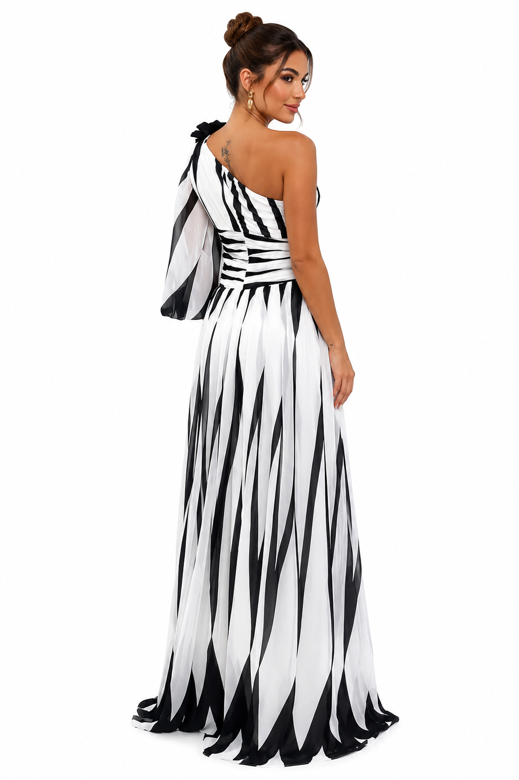 Novira - One-Shoulder Brushstroke-Print Dress