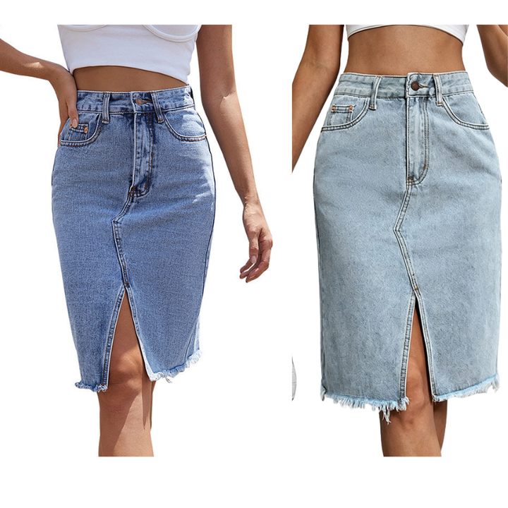 Tivara - Front-Slit Denim Skirt