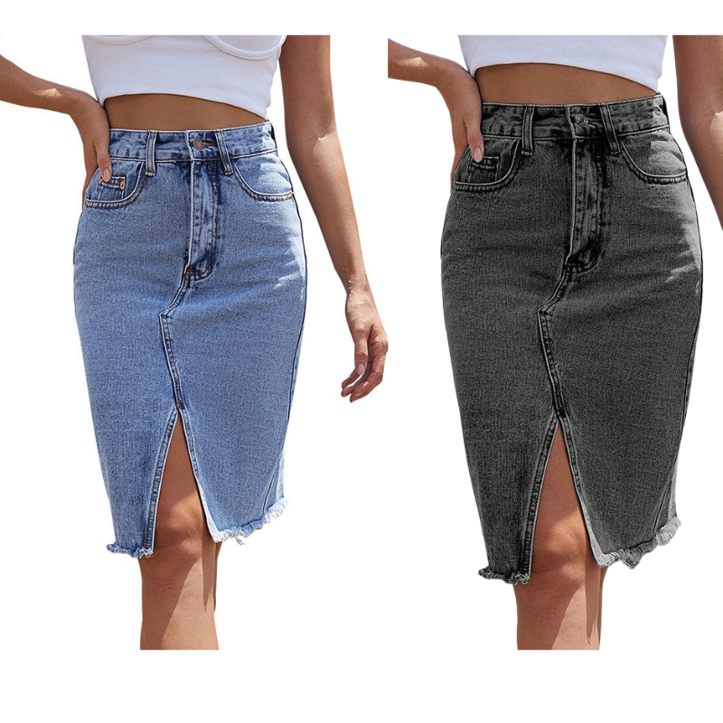 Tivara - Front-Slit Denim Skirt