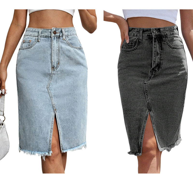 Tivara - Front-Slit Denim Skirt