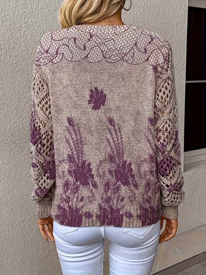 Aunira - Allover Floral Knit Sweater