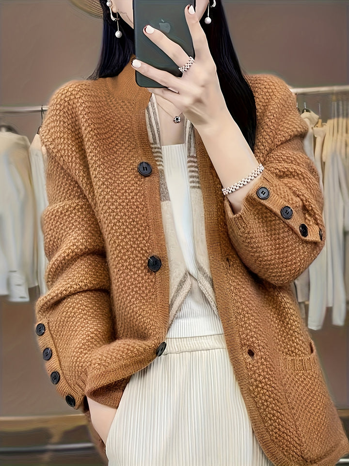 Vesara - High-Neck Knit Cardigan
