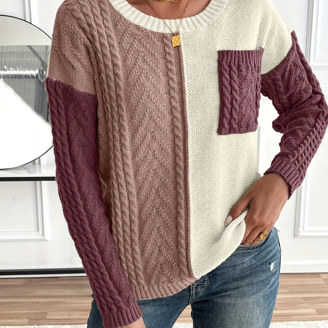 Nireva - Colour-Block Cable Knit Sweater