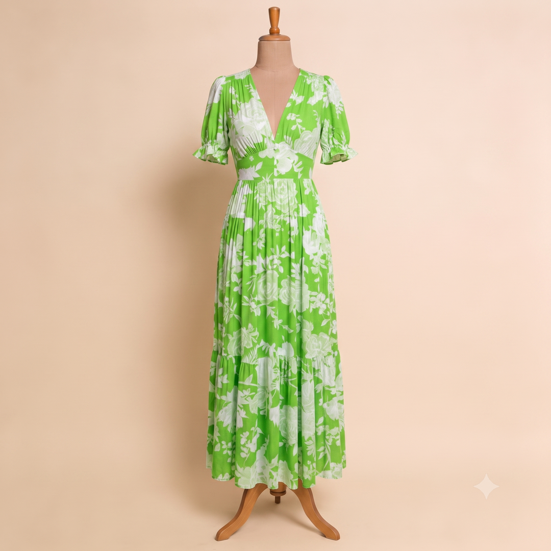 Nelora - V-Neck Floral Maxi Dress