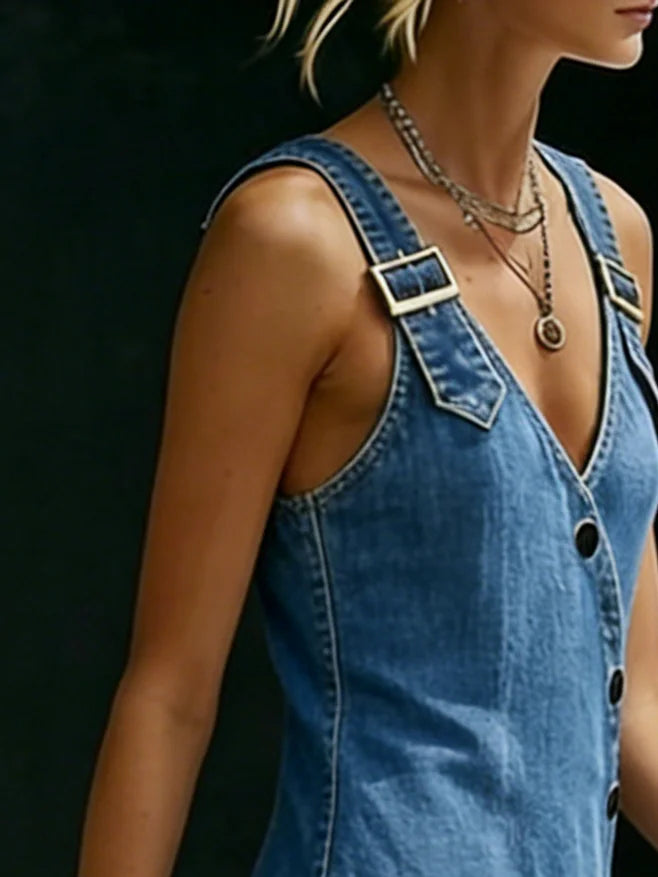 Elyra - Button-Front Denim Dress