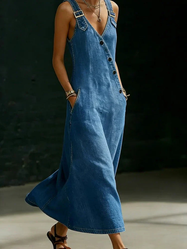 Elyra - Button-Front Denim Dress