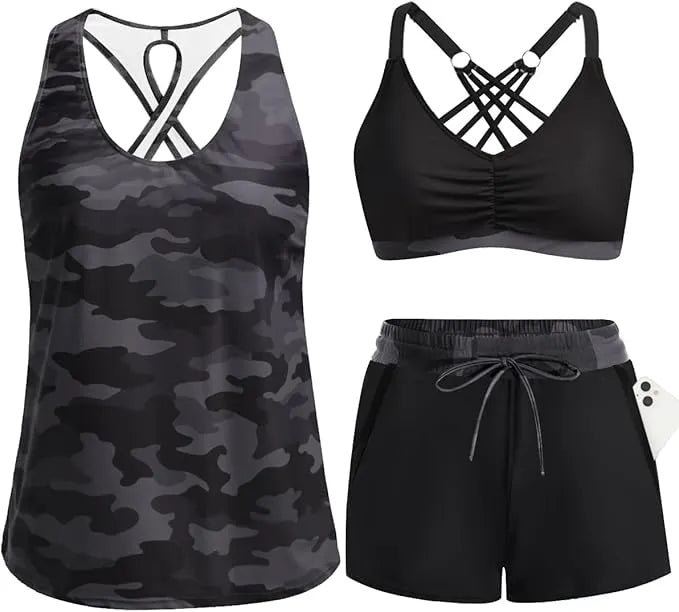 Rilena - Pocketed Boyshort Tricot Tankini Set