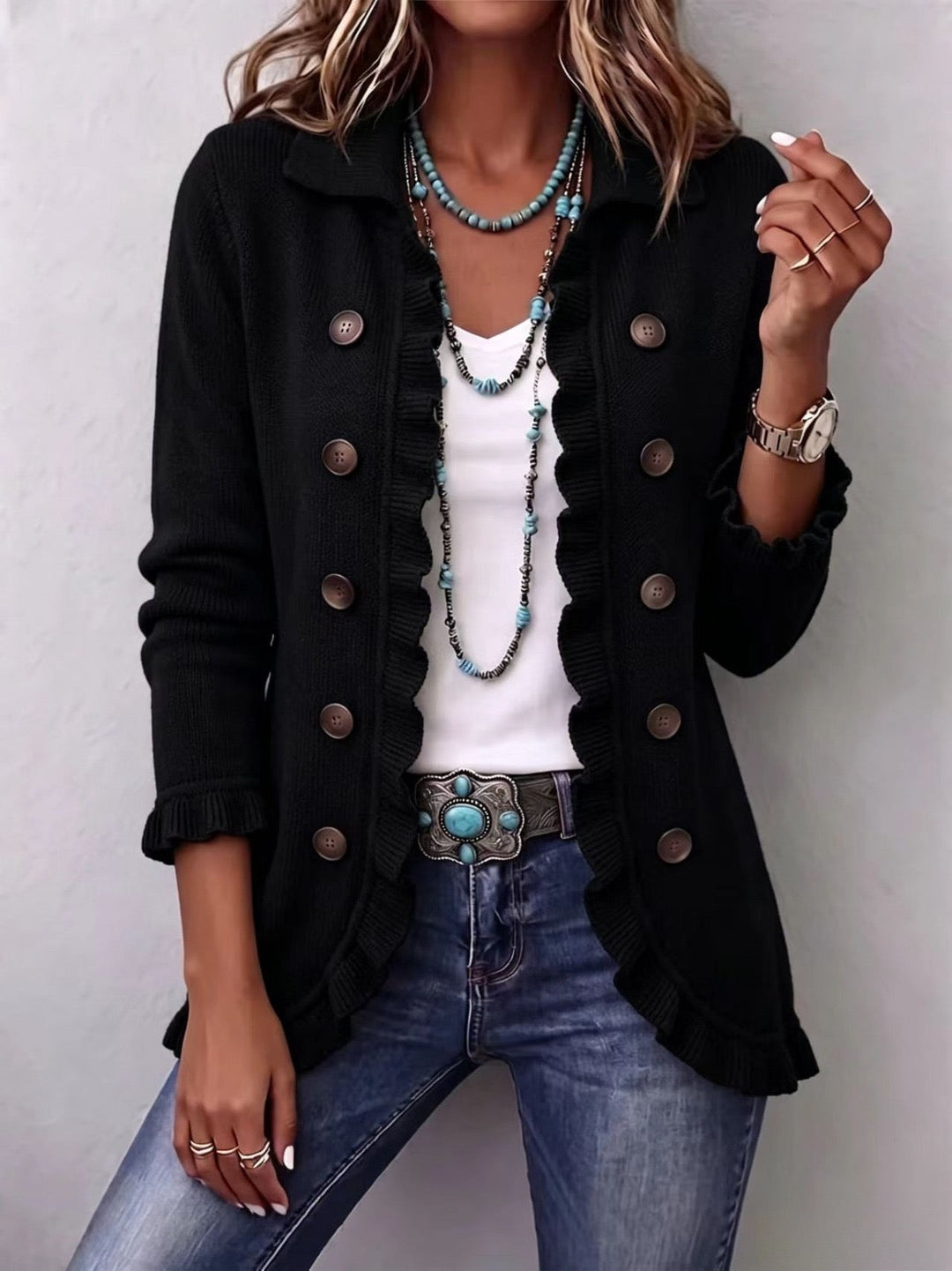 Noreva - Ruffle-Trim Knit Jacket