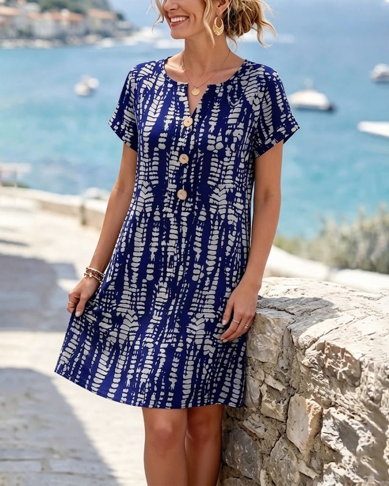Mevara - Button-Front Printed Dress