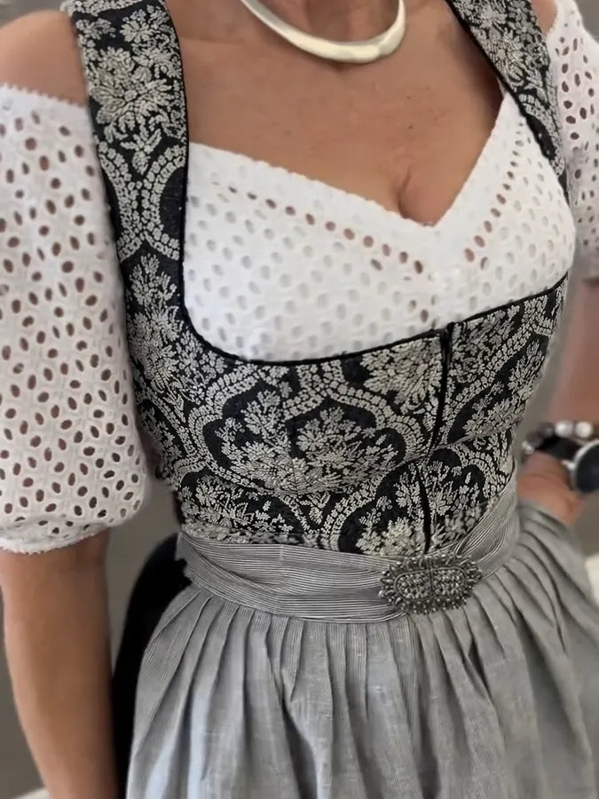 Nivara - Lace-Up Jacquard Dress