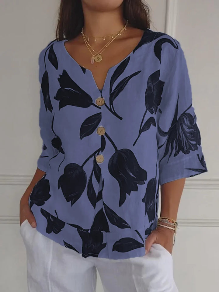 Nivara - V-Neck Cotton-Linen Tunic Top