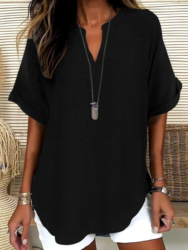 Arlise - Notched-Neck Plain-Weave Blouse