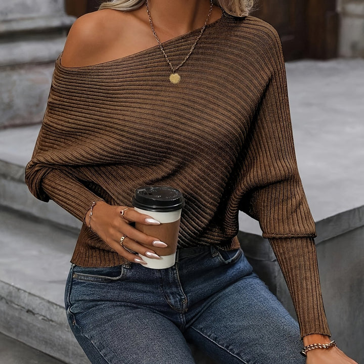 Mireva - Batwing Sleeve Rib Knit Pullover Sweater
