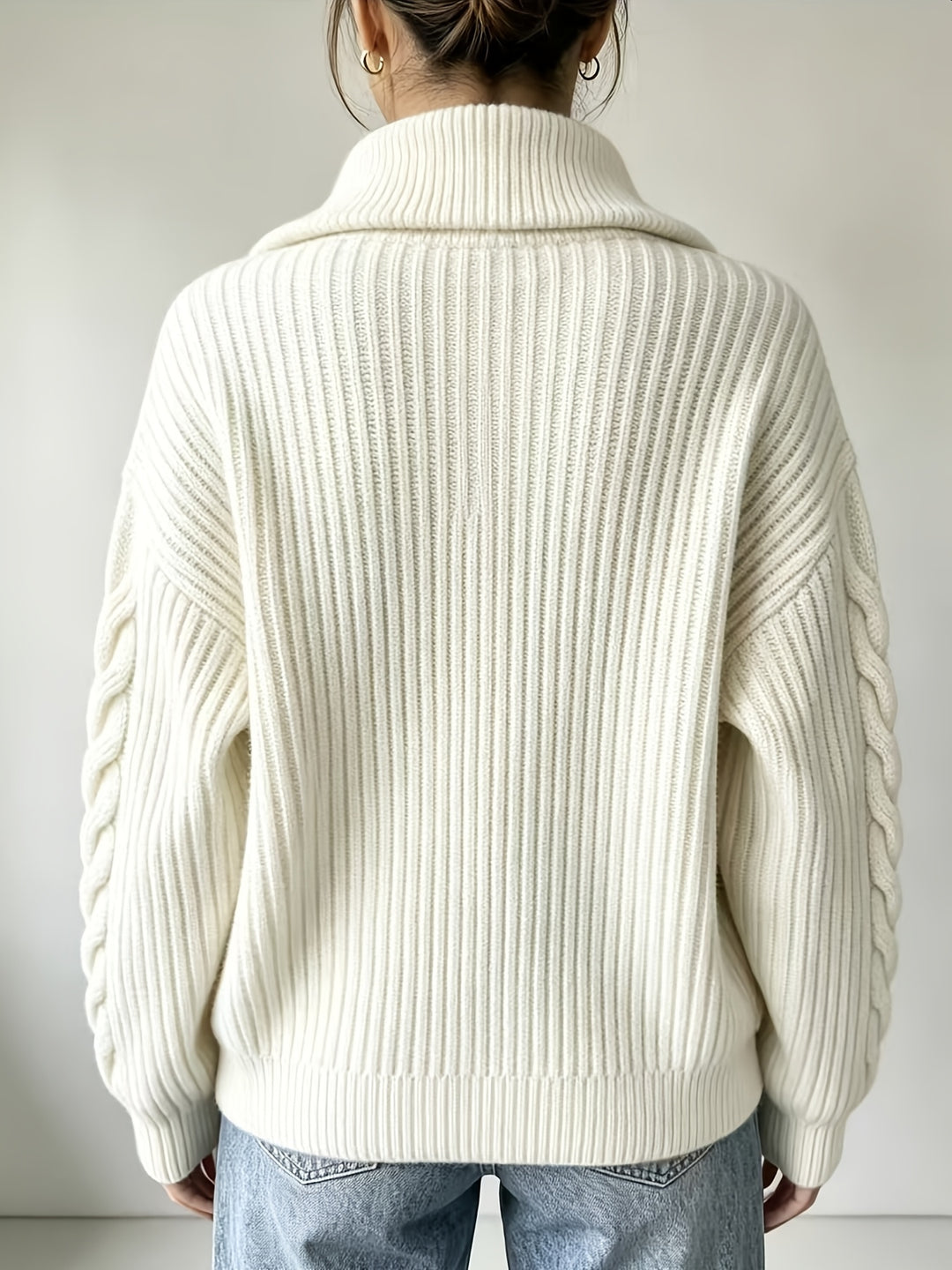 Nivara - Off-Shoulder Cable Knit Pullover Sweater