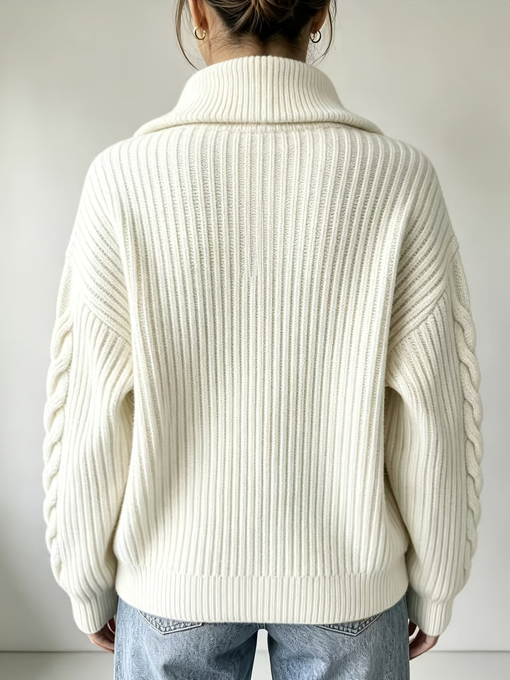 Nivara - Off-Shoulder Cable Knit Pullover Sweater