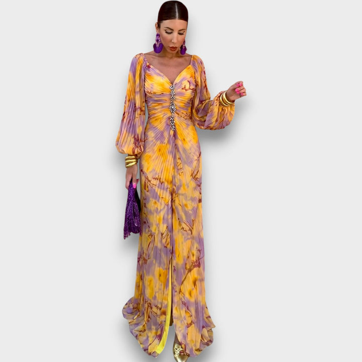 Nivara - Shaped Neckline Floral Print Dress
